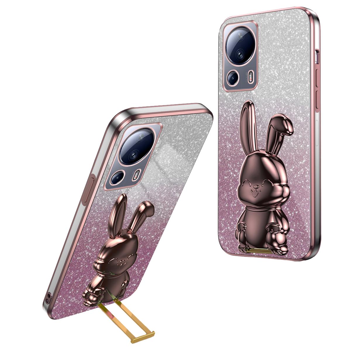 

For Xiaomi 13 Lite/Civi 2 5G Case Glitter Rabbit Pull-out Kickstand Phone Cover Pink
