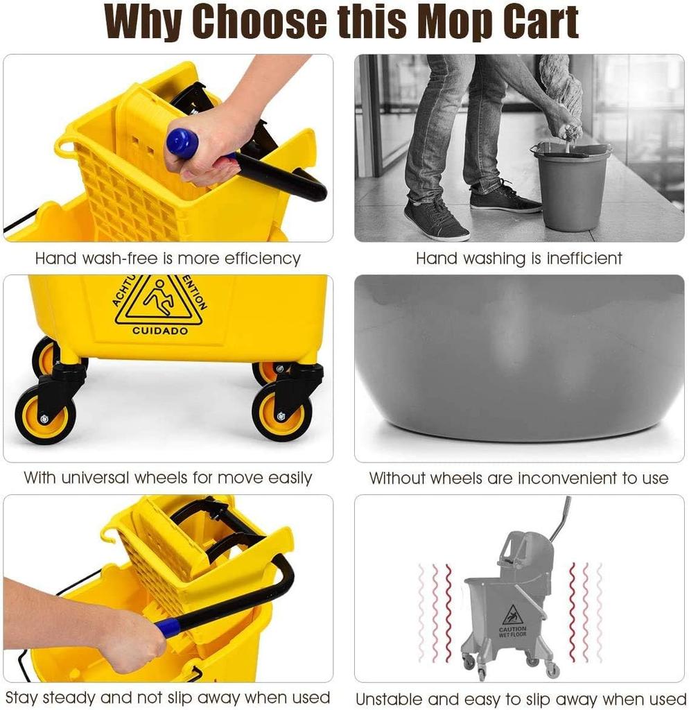 New Year Promotion 32-liter Mopping Bucket, Commercial Mop Bucket, Side Press Cleaning Wringer, Portable Trolley On Wheels