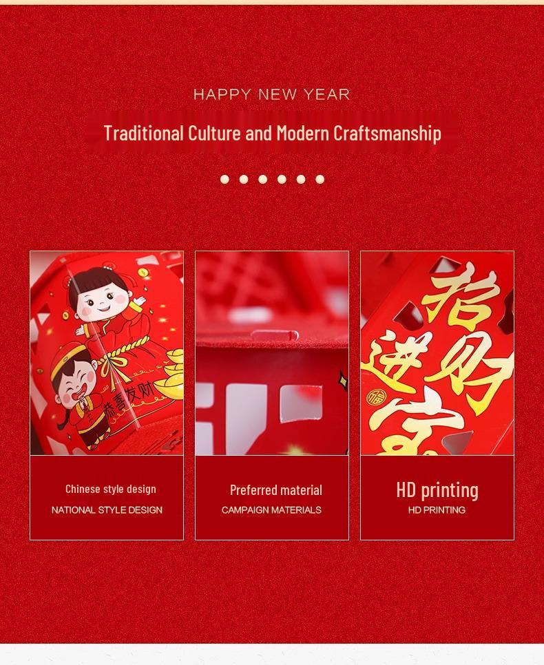 New Year's Day Festival Lanterns: Festive Palace Lantern Hangings with Fu Character & Cartoon Ornaments for Store Decorations