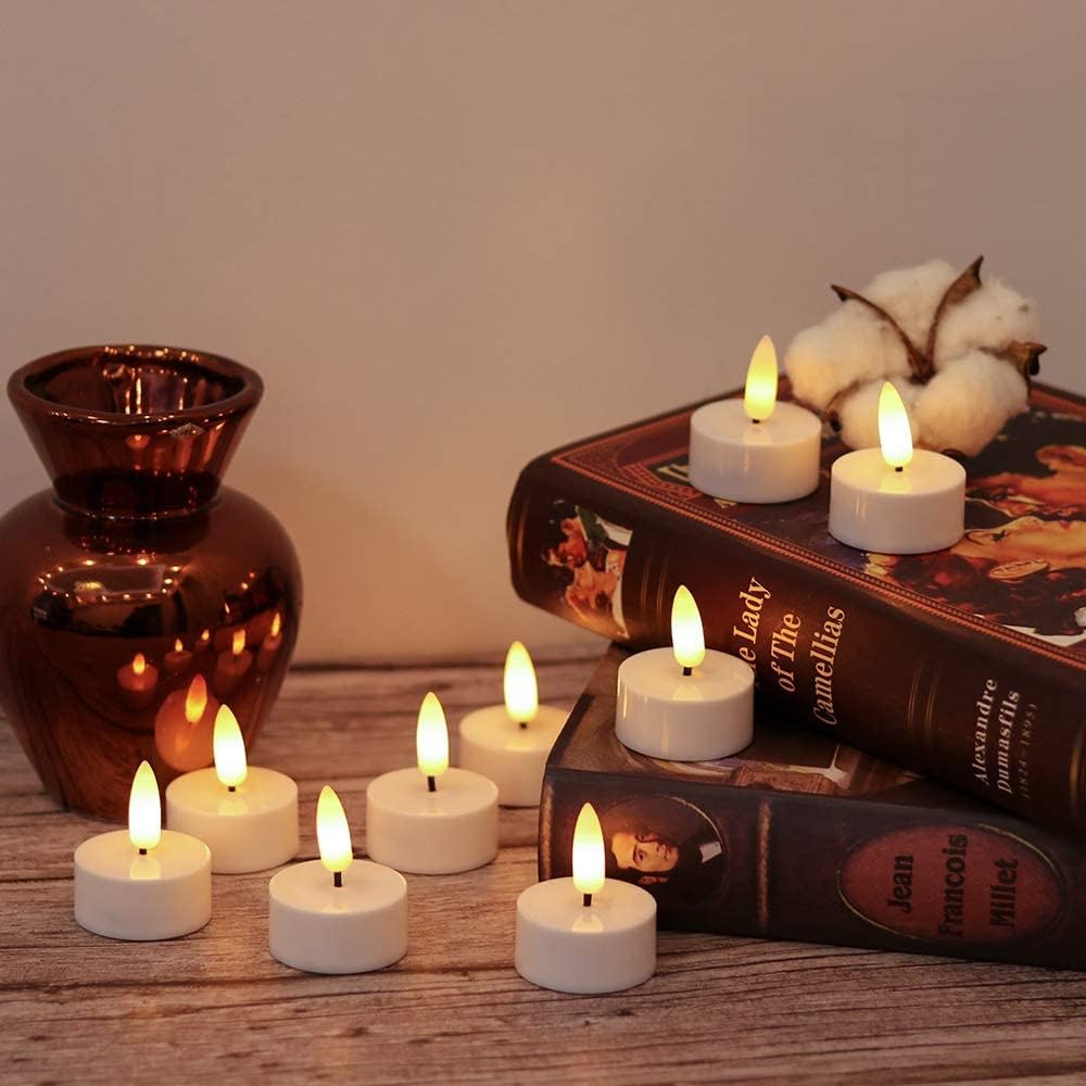 HoneTeek LED Čajové svíčky Bezplamenné se stmívacím časovačem (6 hodin zapnuto, 18 hodin vypnuto), Teplá bílá, 12 kusů, pro domácí párty dekoraci, festivaly,