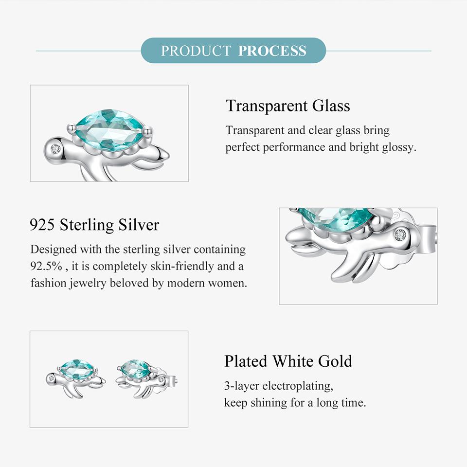 WOSTU 925 Sterling Silver Mini Green Turtle Stud Earrings For Women Girl Daugther Party Jewelry Holiday Gift S925 Pendientes