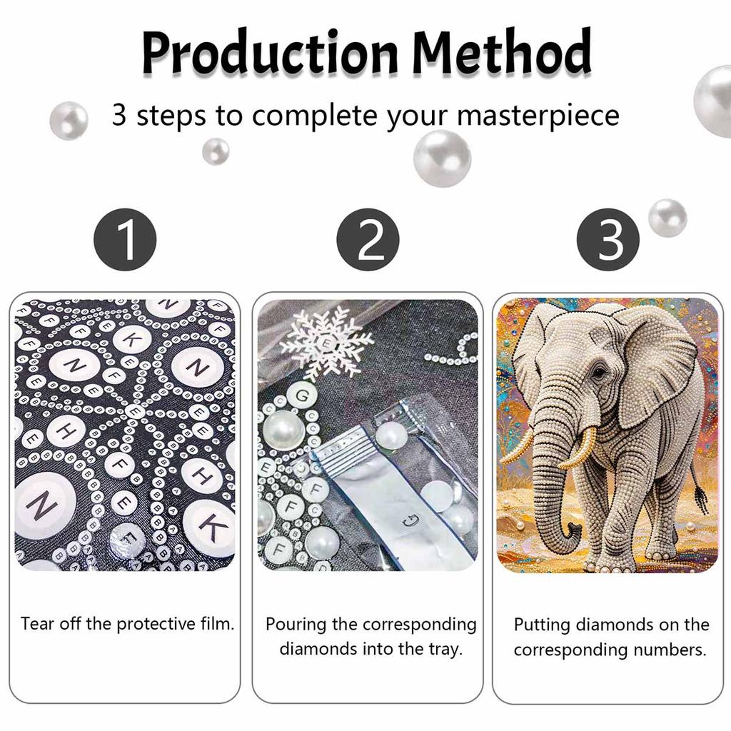 Elegant Elephant Pearl Kit DIY 5D Rhinestone Art Craft for Adults Home Party Decoration Handmade Gift