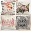 Pink Christmas Decorative Throw Pillow Cover Sofa Bed Headboard Cozy Holiday Home Decor Linen Printed Cushion Case 45x45cm