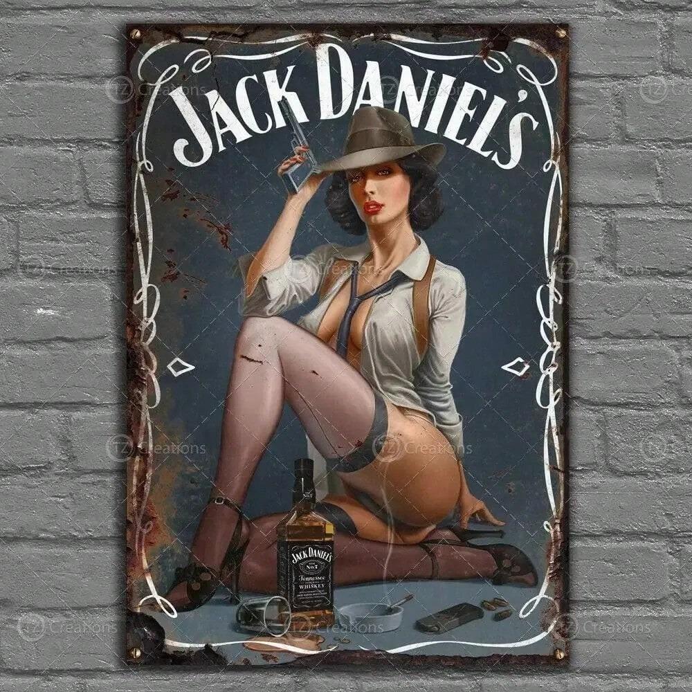 Vintage Tin Sign Pinup Girl Retro Wall Art x Inch Home Bar Decor