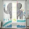 Elephant Big Stupid Bird Heart Gray Blue Curtains Living Room Bedroom Decoration Window Voiles Morning Tulle Curtain Sheer Polyester Sitting Decor