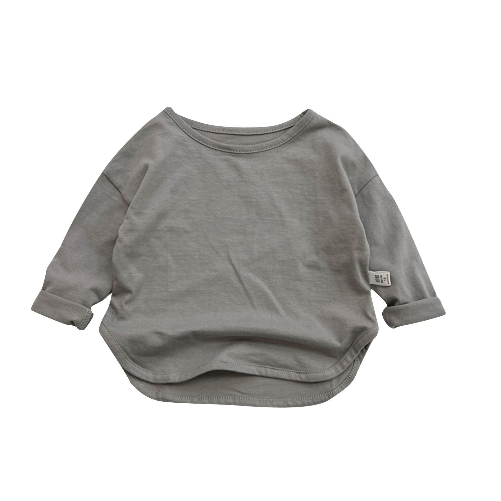 

Пуловеры с круглым вырезом для мальчиков и девочек, футболки с длинными рукавами, однотонные детские топы 80