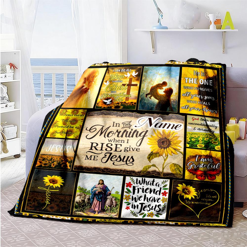Sunflower Theme Personalized Name Blanket Gift Customizable Blanket Soft Warm Cozy Versatile for Home Decor Seaside Sofa Couch Ideal for All Seasons