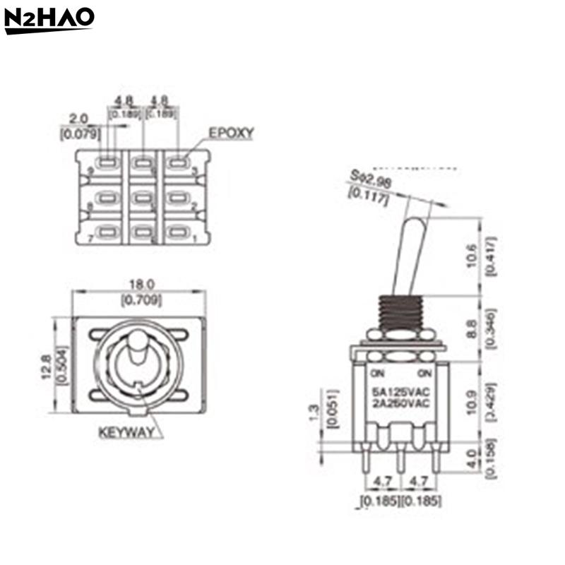 MTS-302 Schalter 9-Pin Kippschalter Rot 2/3 Position ON-ON DPDT Mini-Kippschalter 5A/125V-2A/250V AC MTS-402 Druckschalter