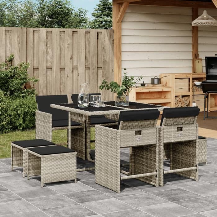 VidaXL Garden Dining Set with Cushions 9 Pcs, Patio Table and Chair, Patio Furniture, Outdoor Furniture, 3211139