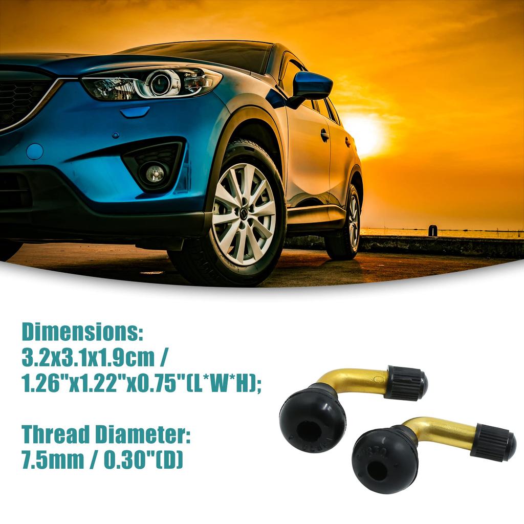 ACROPIX Tubeless Tire Rim PVR70 Tire Valve Stem 135 Degree Snap In Base Universal Gold Tone Black 2 Pcs