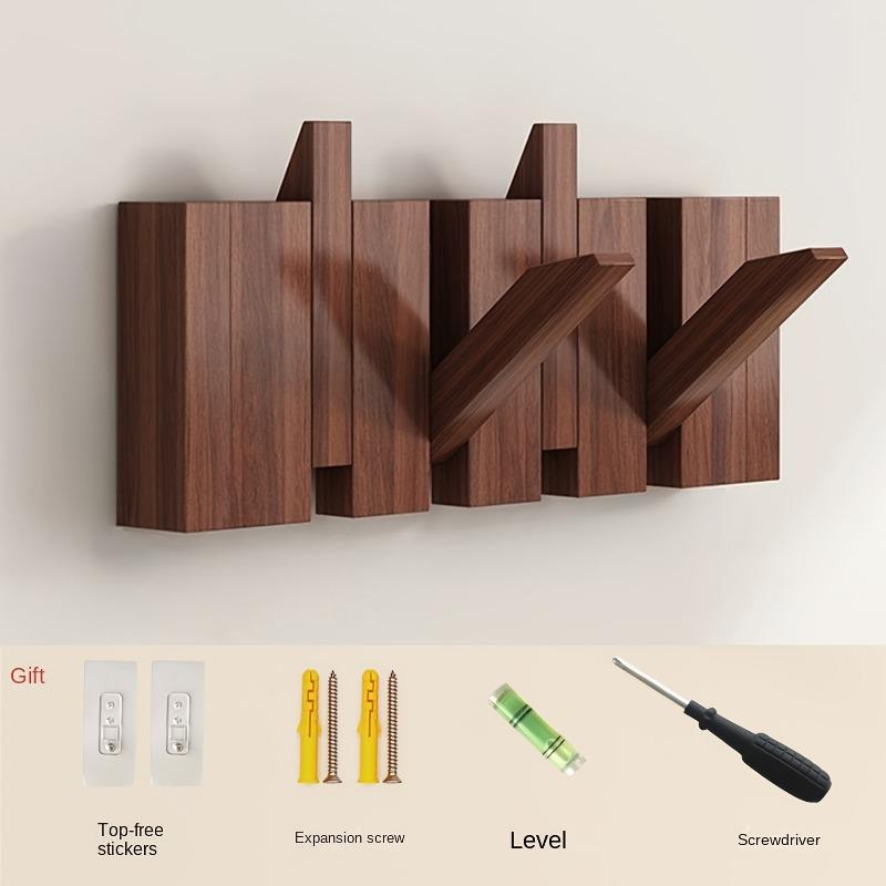Walnut Wood Coat Rack Hook Wall-Mounted Hidden Decoration Hook Hanger Foldable Bedroom Closets Wooden Wall Shelf Home Decor