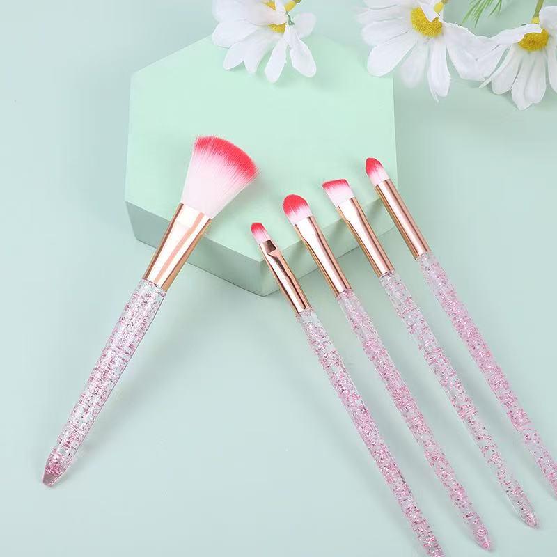 5-Piece Crystal Handle Makeup Brush Set with Soft Bristles