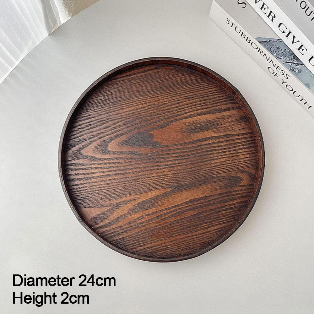 Vintage Round Serving Tray Wooden 21/24/27/30/33cm Decorative Tray Food Bread Pan Coffee Home Table