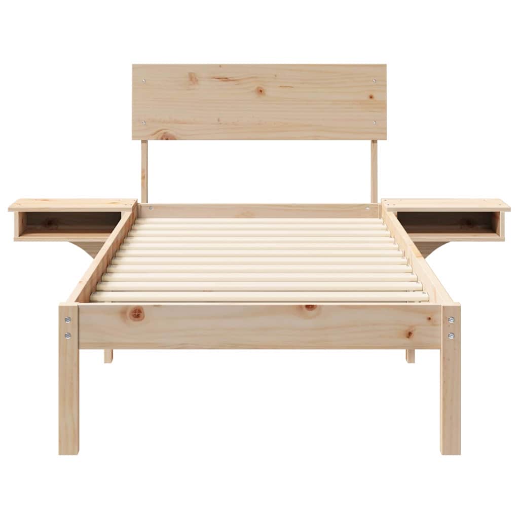 Brown Bed Frame with Headboard 75 x 190 cm Solid Pine Wood