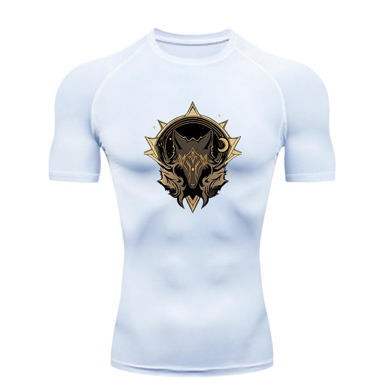 Men’s Sports T-shirt Training Fitness Compression Wolf Moon Star Pattern Men’s MMA T-shirt Rashgard Tops TeeT-Shirt for Men
