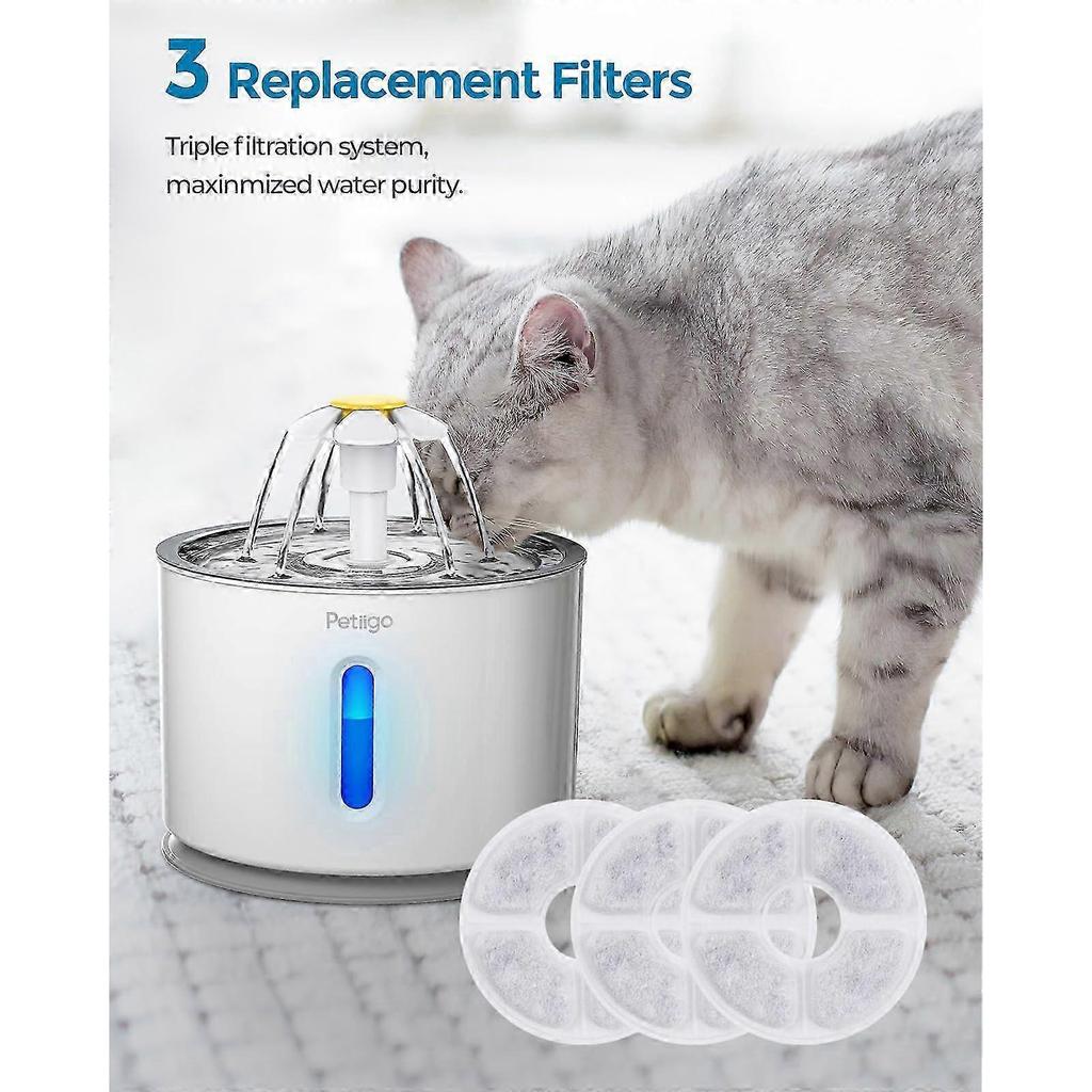 25-26 Stainless Steel Drinking Fountain with 3 Filter LED Display for Cats/dogs - 2.4L