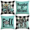 1 \ 4Pcs Autumn Thanksgiving Pillow Cover With Bow Truck Pattern Backrest Cover, Suitable For Room Living Room (No Pillow Core)