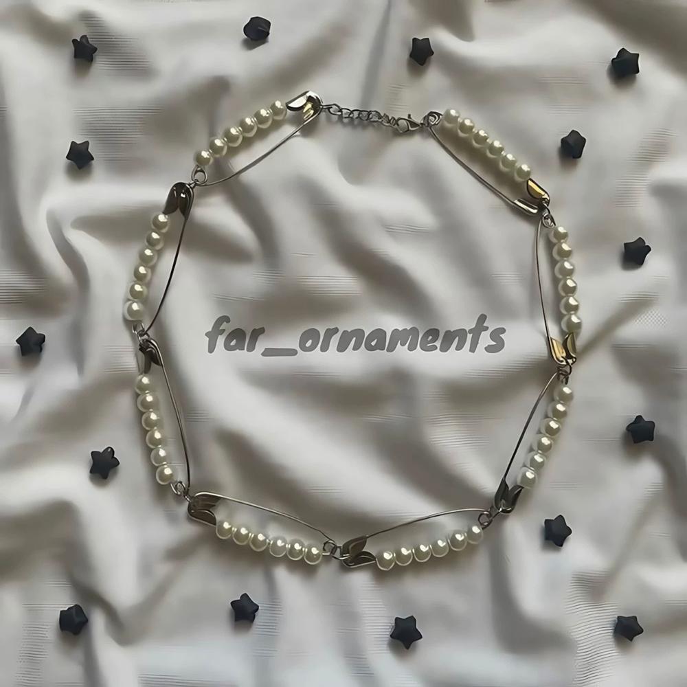 Hip-Hop Punk Fashion Round Buckle Pearl Imitation Necklace Punk Personality Retro Necklace Women's Trendy Jewelry Accessory
