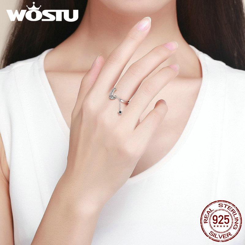 WOSTU Authentic 100% 925 Sterling Silver Moon Stars Rings For Women Original Luxury Ring Fashion Classic Jewelry Gift CQR479