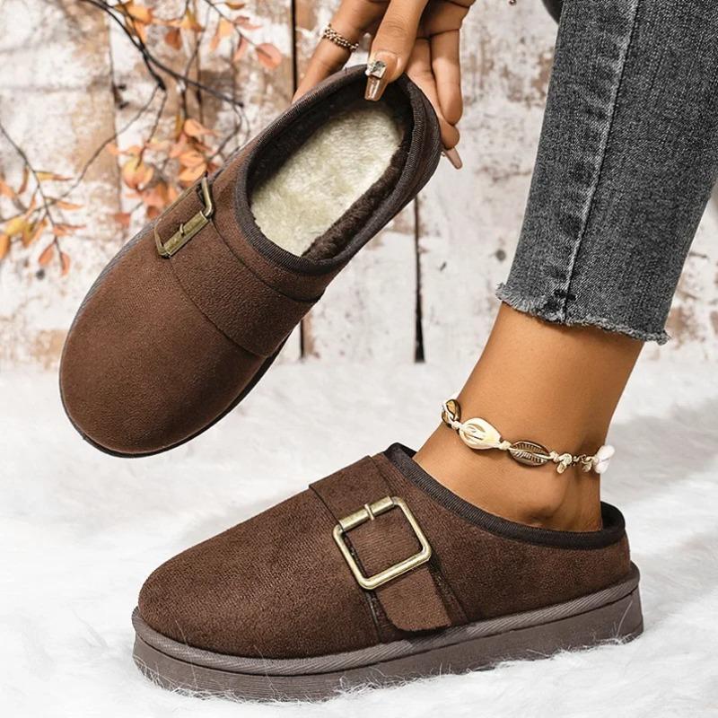 Modische Damen Schneestiefel mit runder Spitze, flachem Boden, großer Größe, zum Hineinschlüpfen, winterwarm, bequeme Stiefeletten, lässige warme Baumwoll-Hausschuhe