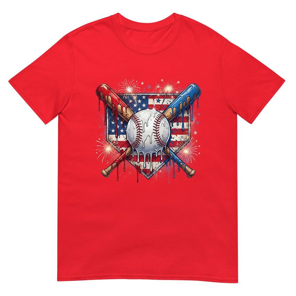 4th Of July Baseball Drip Ice Cream Patriotic American Flag Tshirt S
