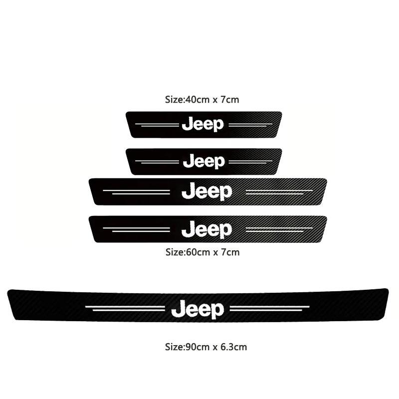 1/4/5Pcs Carbon Fiber Leather Car Door Sill Protector Strip For Jeep Wrangler Renegade Compass Grand Cherokee Patriot Rubicon AKM1