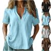 Women's  Color Fashion V-Neck Cotton Linen Loose Short-Sleeve T-Shirt
