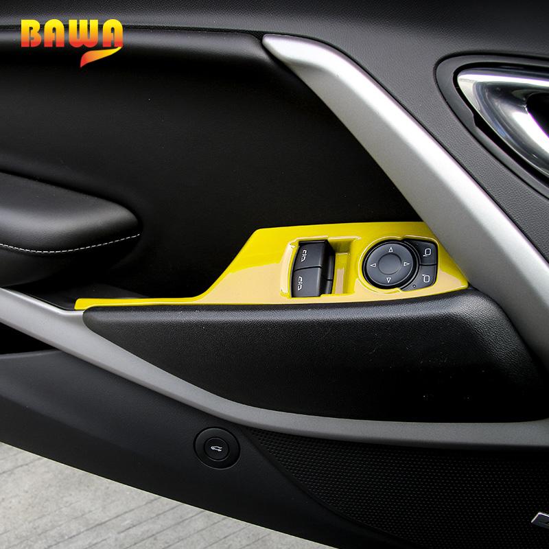BAWA ABS Car Window Lift Button Panel Decoration Cover Trims Interior Stickers For Chevrolet Camaro 2017 Up Car