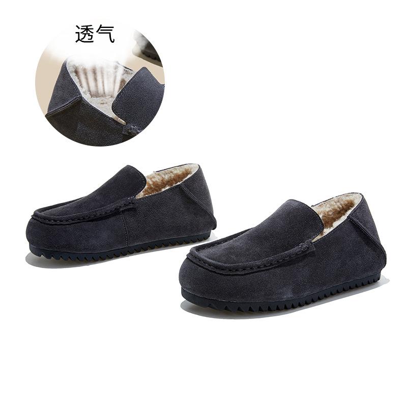 Loafers for Woman Genuine Leather Warm Wool Shoes Winter New Flat Cotton Shoes Women's Retro Casual Women's Shoes