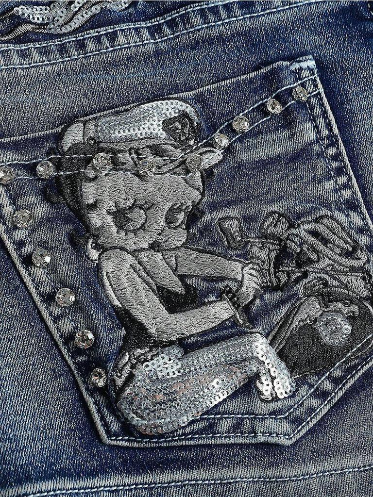 Pantaloncini di Jeans Estivi Ricamati con Strass Stile Retrò