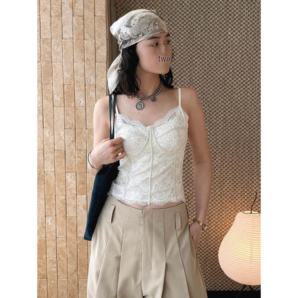 French Lace Boning Strap Camisole - Spring/Summer Slimming Textured Top for Women
