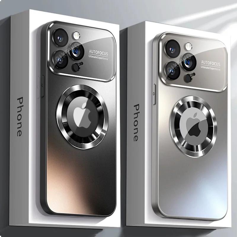Luxury Glass Camera For Magesafe Magnetic Wireless Charge Case For iPhone 11 12 13 14 15 16 17 Pro Max Air Plus Shockproof Cover