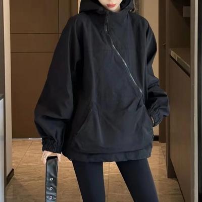 Damenjacke im Harajuku-Stil, koreanische Mode, Streetwear, Übergröße, Reißverschluss, Kapuze, Vintage, Y2k-Jacken, Windschutz, Freizeitmantel