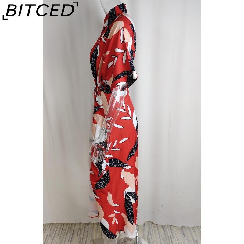 BITCED Damen Hemdkleid mit Kragen, mittellang, kurzärmelig, einreihig, hoch tailliert, Frühling