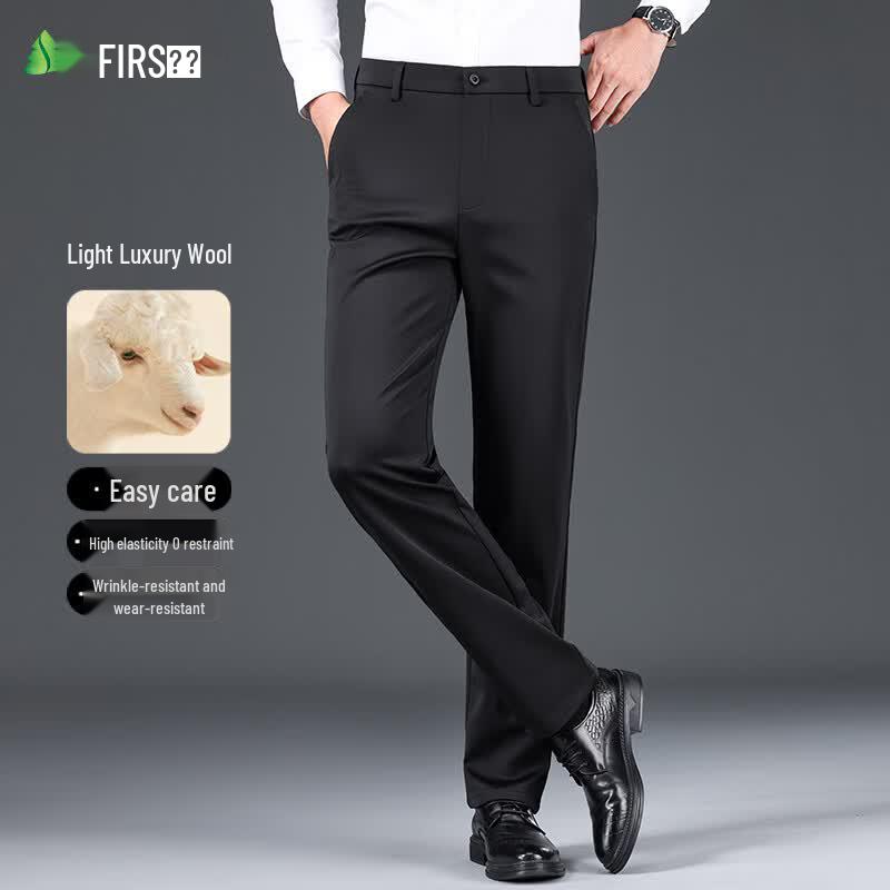 Men's Wool Blend Straight-Leg Casual Pants