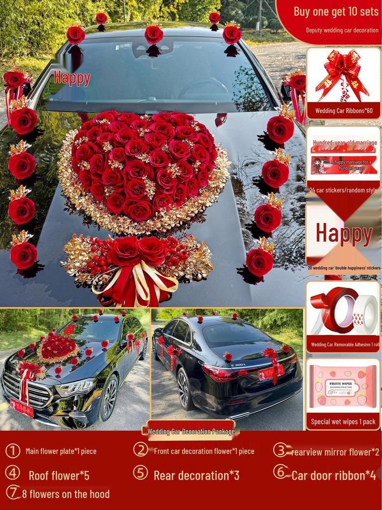 2024 Complete Wedding Car Decoration Set with Suction Cup Attachment