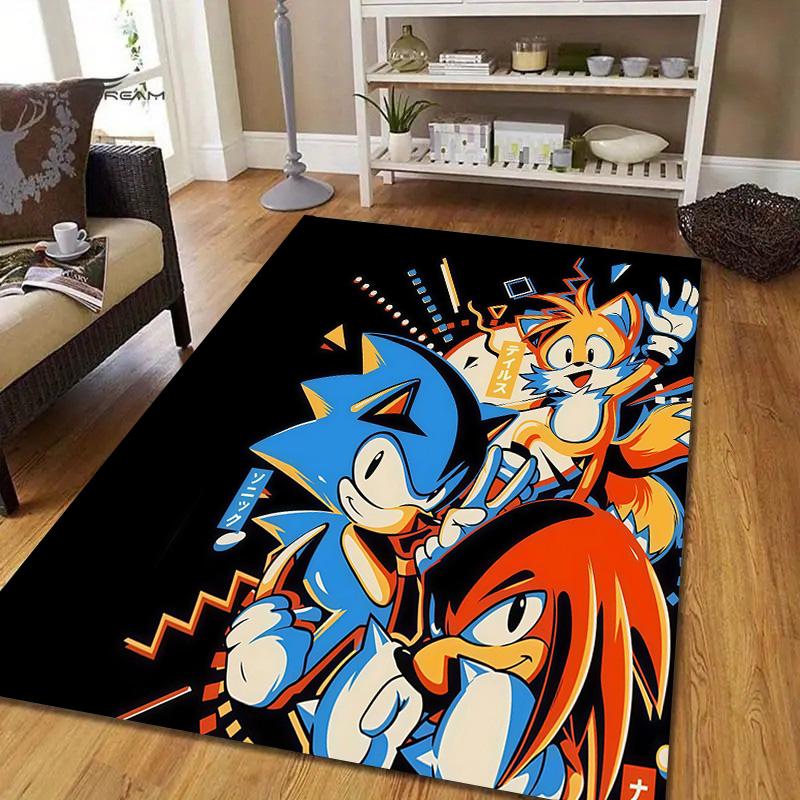 Sonic the Hedgehog Flannel Pattern Square Carpet,Area Rug,Carpet Rug for Living Room Bedroom Sofa Playroom Decor,Non-slip Floor Mat