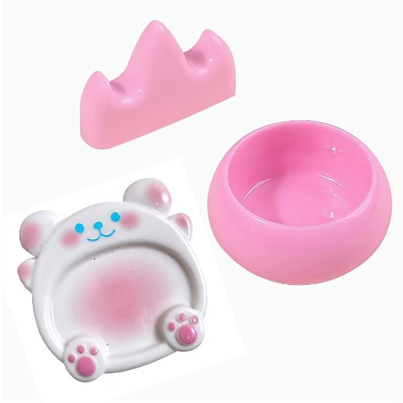 3 Piece Acrylic Manicure Brush Holder Set with Nail Polish Cleaning Cup and Gel Blending Palette, Cute Pink and Blue Gel Blending Palette