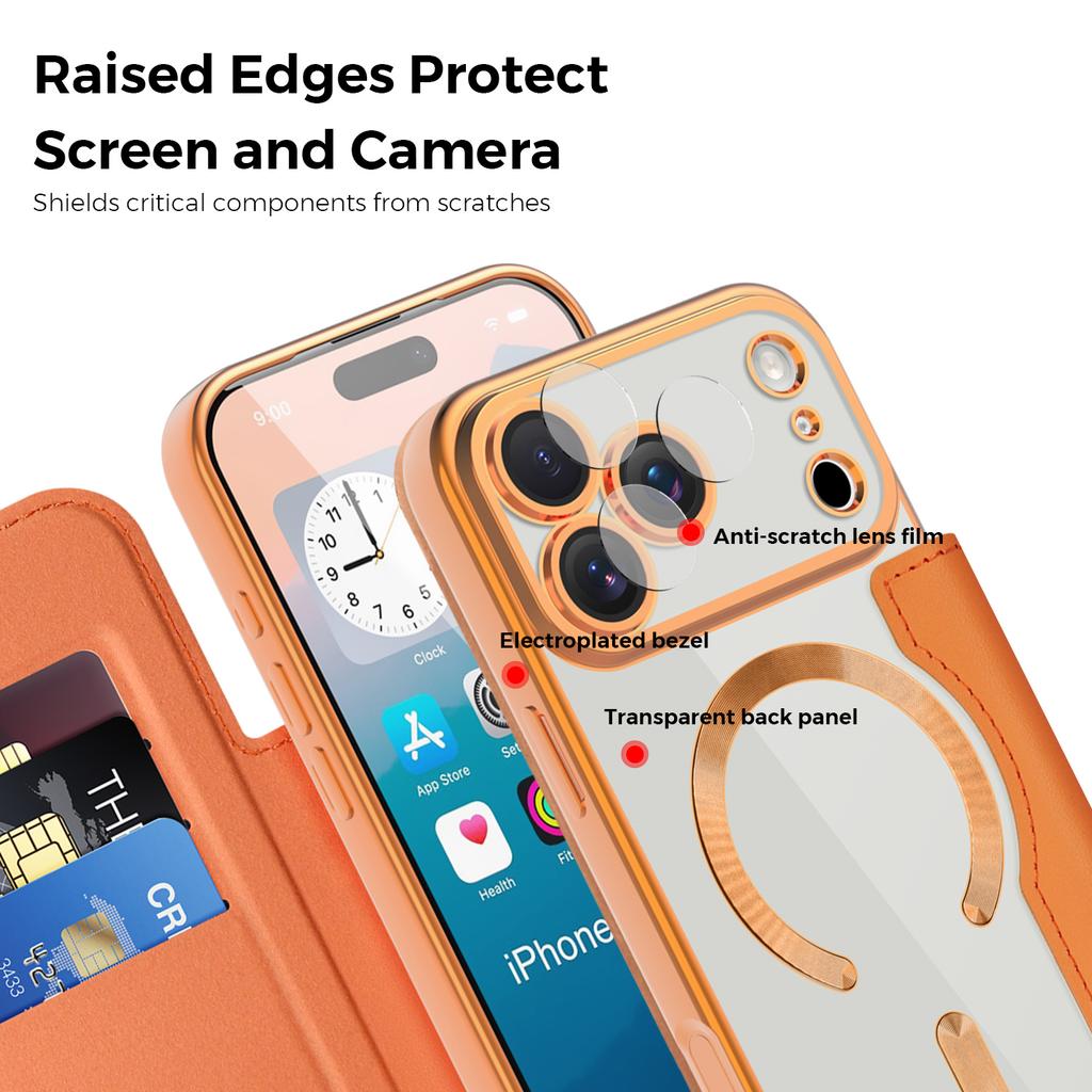 Etui do iPhone'a 17 Pro Max Kompatybilne z MagSafe Uchwyt na karty z blokadą RFID Skórzane etui na telefon