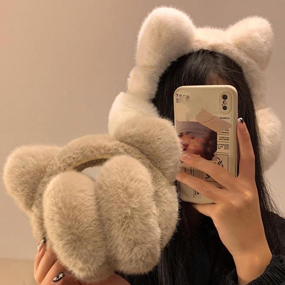 

Windproof Plush Ear Warmers Cat Ear Protection Cute Earmuffs Outdoor хакі