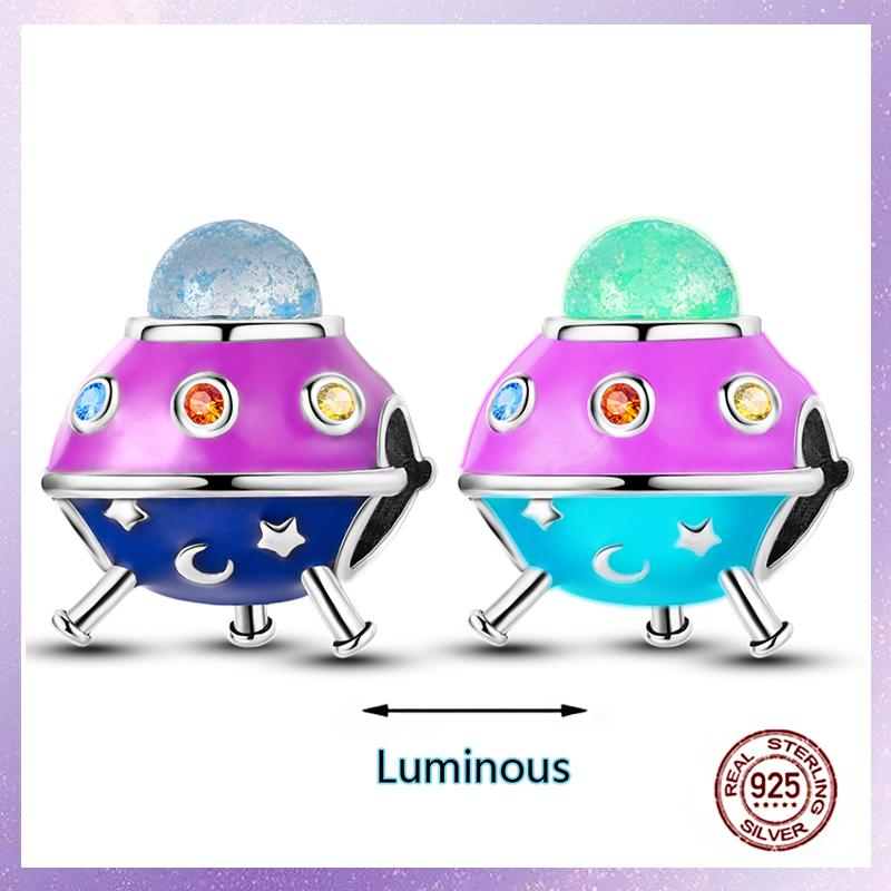 Purple Charms Copper Fit Original Pendant Bracelet Butterfly Glass Heart Feather Clip Charm Dangle Luminous Bead Diy Jewelry