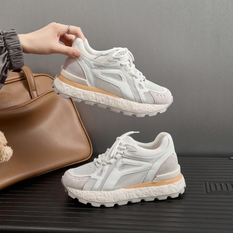 Double Net Non-slip Heightening Small White Shoes Lightweight and Versatile Sports and Leisure Shoes Women's Autumn New Muffin Shoes