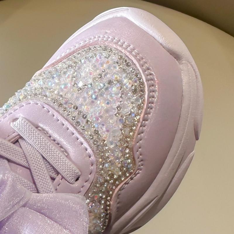 Spring Sneakers New Fashion Comfort Girl Shoes Soft Sole Niche Kid Shoe Design Sweet Glitter Casual Shoe Middle-aged Child 2025