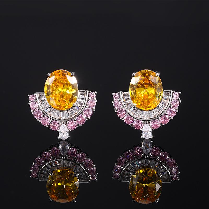 Jewelry Vintage Earrings Zircon Earrings Premium S Silver Needle Imitation Red Corundum Pigeon Blood Red Yellow Pink Zircon Earrings Female