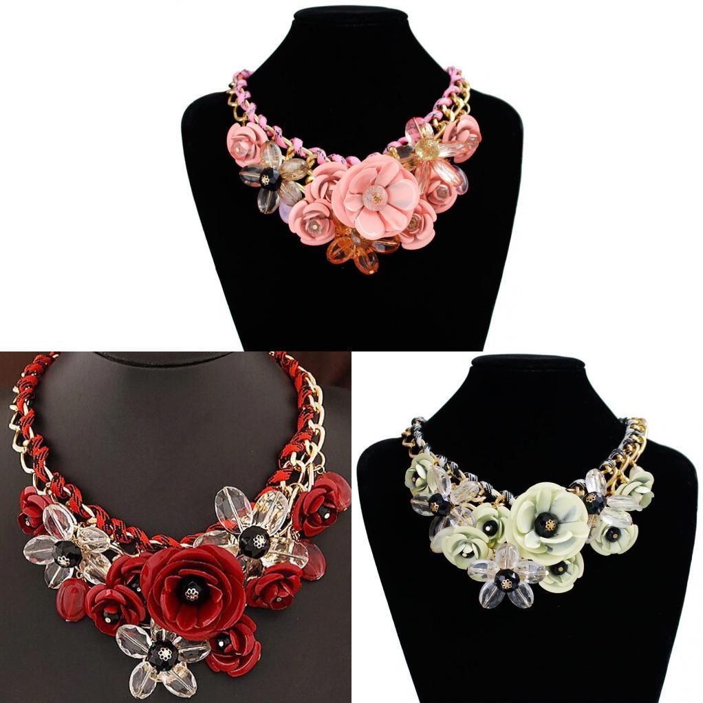 Retro Floral Acrylic Necklace With Cuban Chain For Women Summer Party Accessory