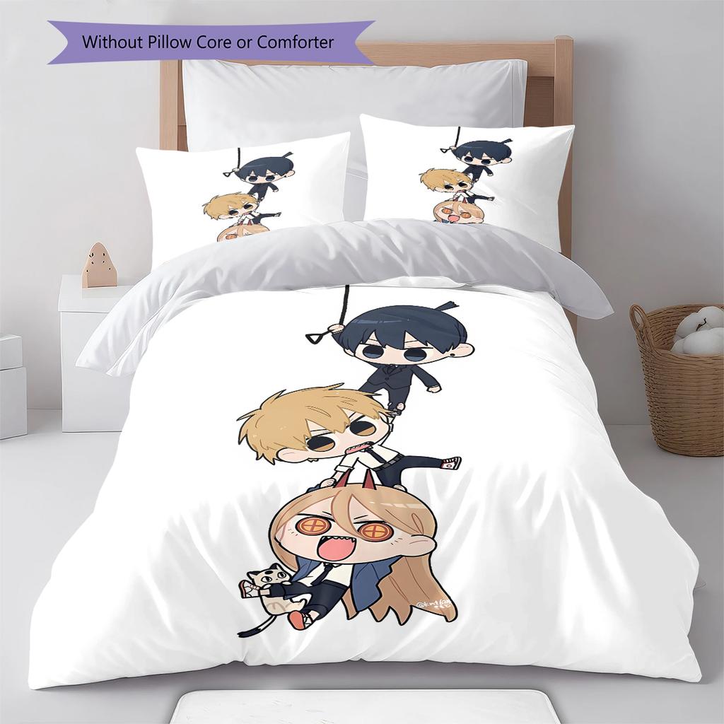 Chainsaw Man Pattern Bedding,Quilt Set Quilt Cover Pillowcase Home Birthday Gift (1 * Duvet Cover + 2 * Pillowcase, Without Core)