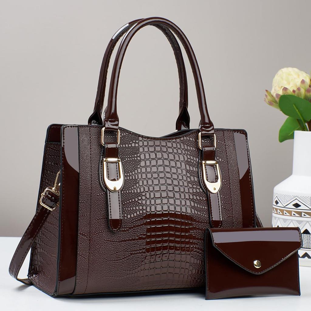 NICOLE & DORIS Women's Handbag and Shoulder Bag Set, Stylish and Elegant, Crocodile Leather, 2-Way, Crossbody, PU Leather, Waterproof, Divided,