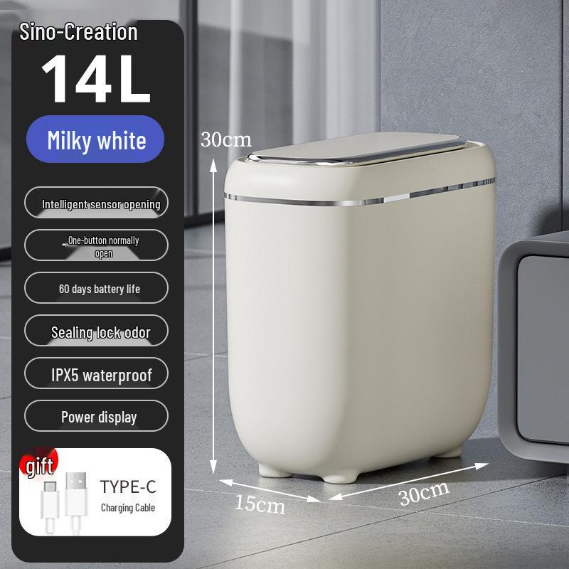 Crevice Smart Induction Trash Can: Multi-Scene, Low-Noise, Slow-Close, Waterproof, Odor-Proof Trash Bin.