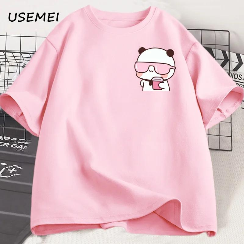 Cool Panda Bear Bubu Dudu Wearing Sunglasses Graphic T Shirts Bubu Dudu Drinking Teamilk T Shirt Cute Matching Couple Tshirt