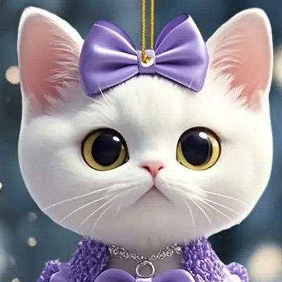2Pcs Cute Cat Purple Pendant Car Rear View Mirror Charm Acrylic Cat Hanging Decorations for Auto Interior Window Bag